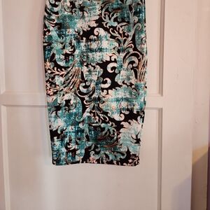 Elegant Teal and Black Patterned Skirt